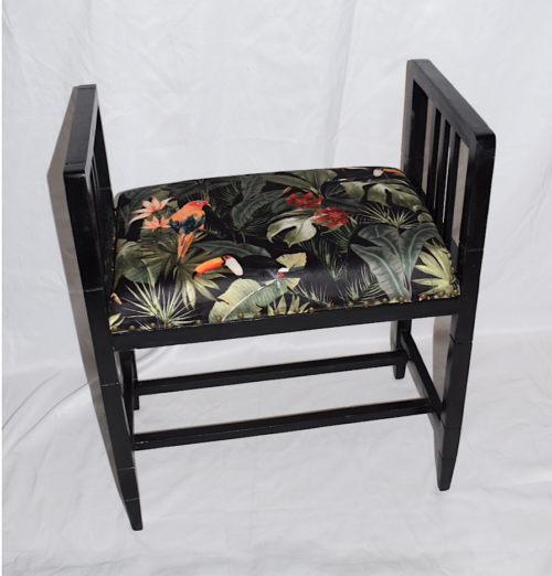 BLACK 1950s WOODEN PIANO STOOL