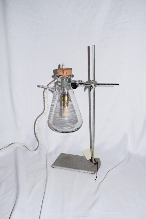 HAND-CRAFTED TABLE LAMP MADE UP OF VINTAGE LAB EQUIPMENT